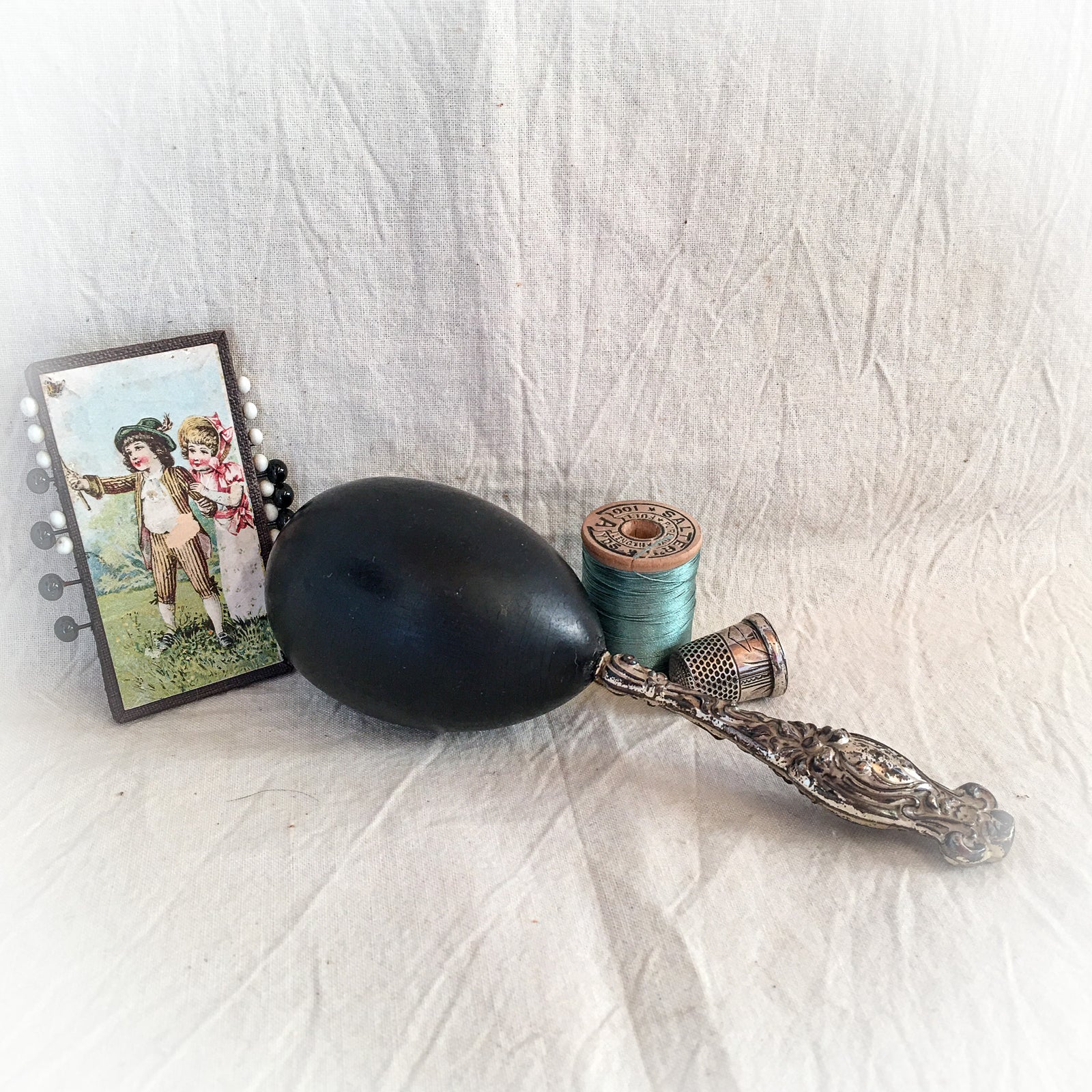 Victorian Era Sterling Silver and Ebony Sock Darner