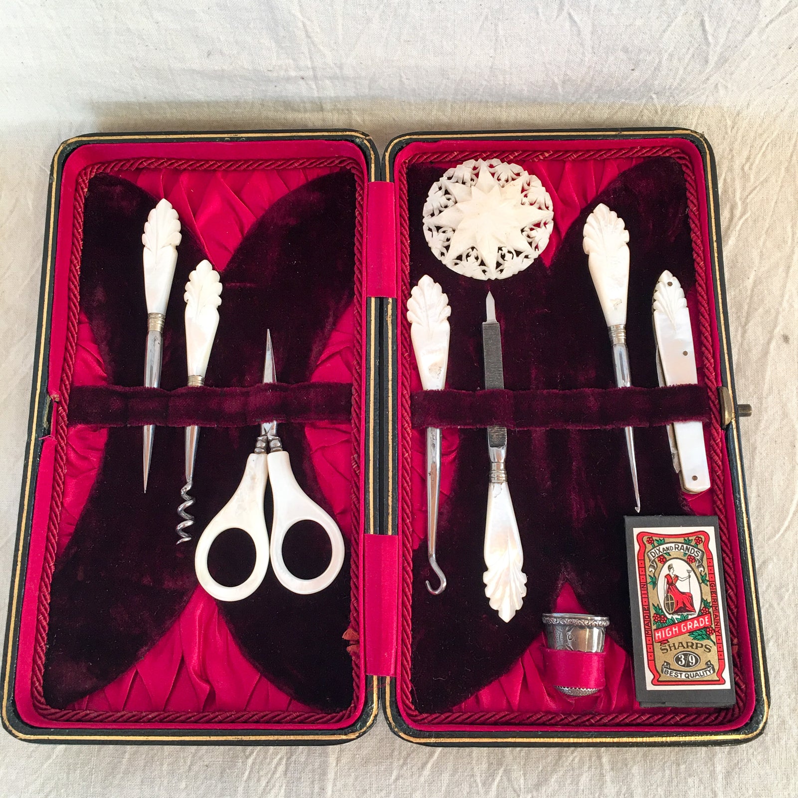 1800’s Sewing/Manicure Etui, Mother Of Pearl Handles