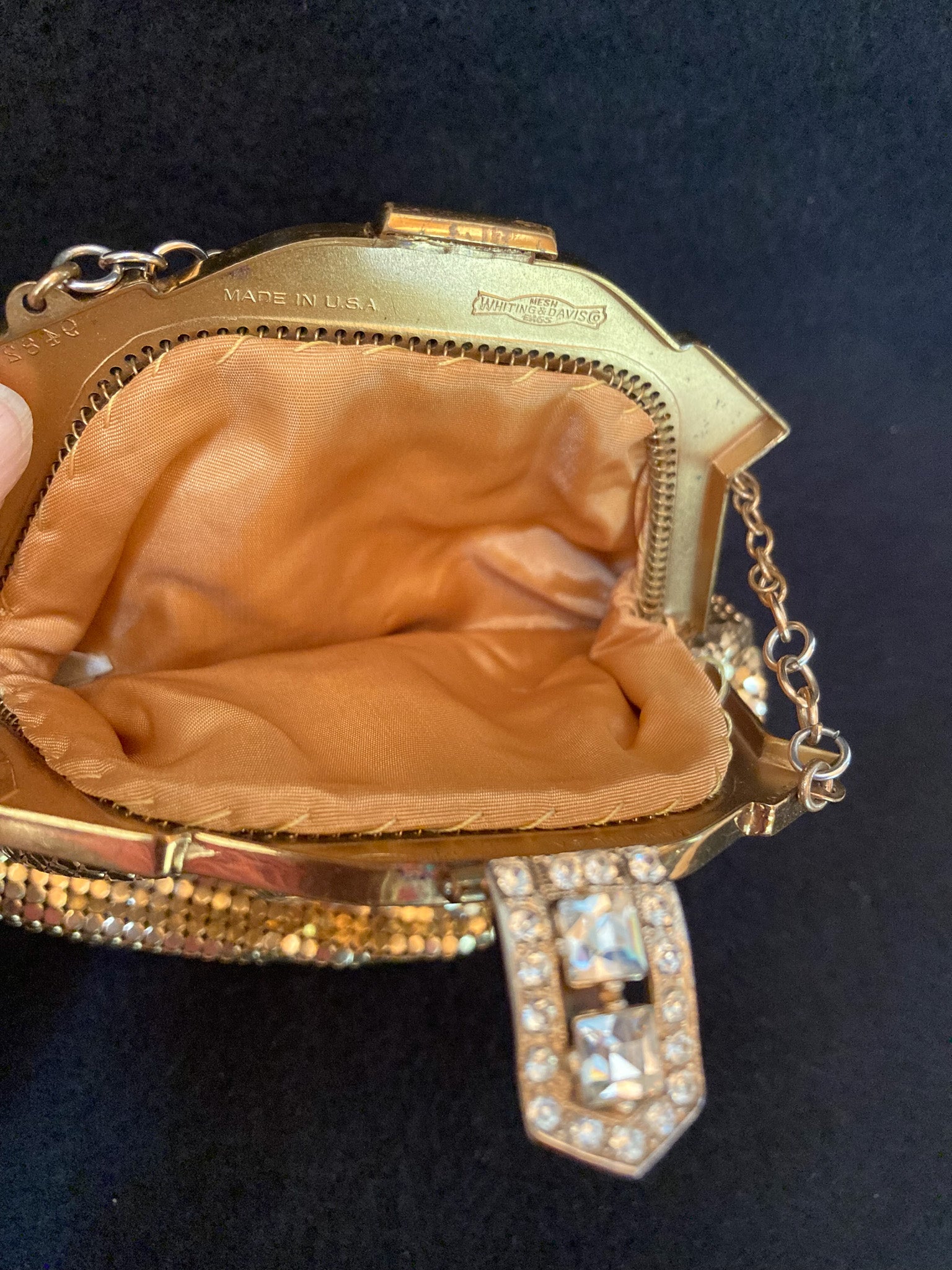 Vintage Vanity Set:  Victorian Celluloid and 22K Gold Hair Comb, Jewelry Casket, Whiting & Davis Purse, Stratton Compact