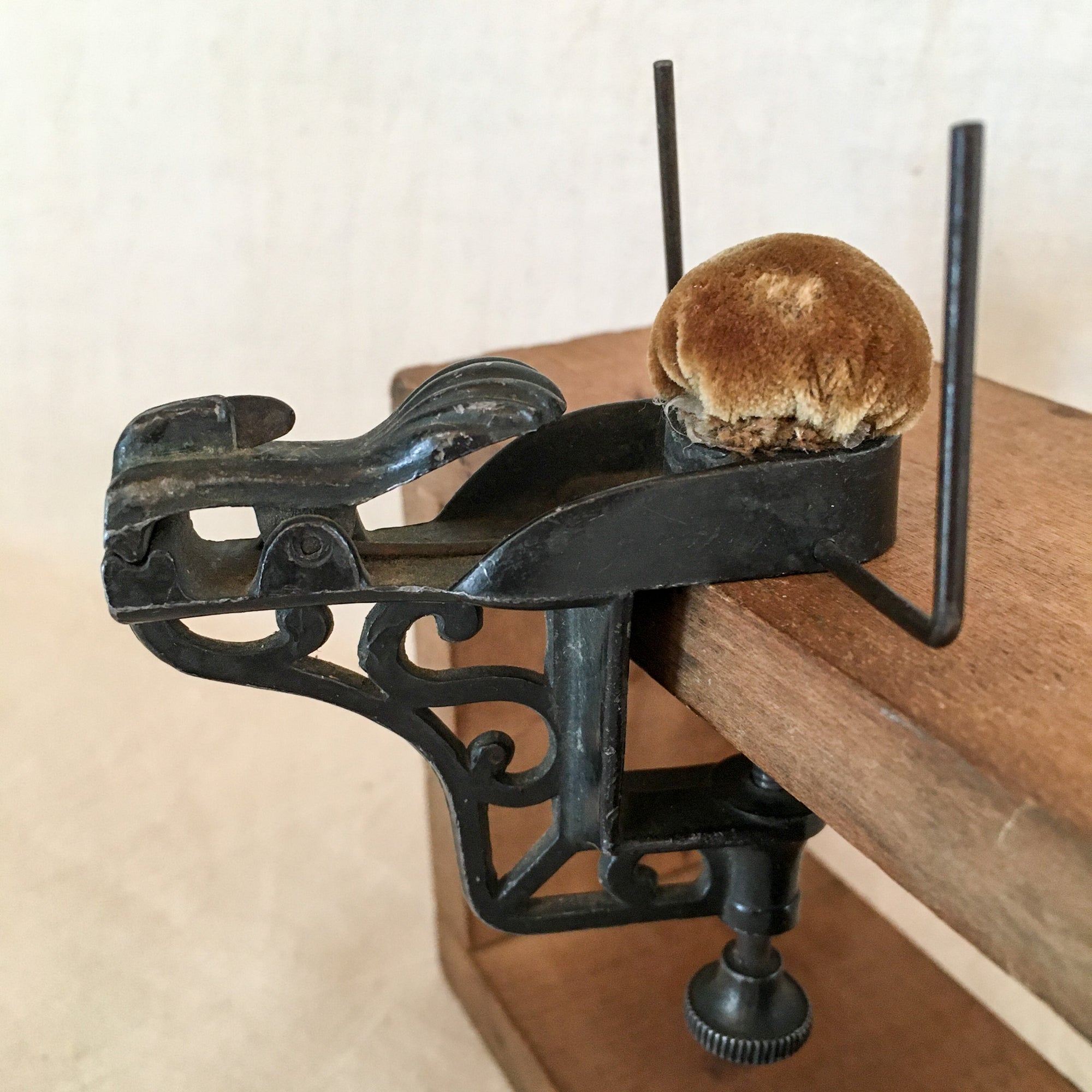 1800’s Sewing Clamp, Spool Holders, Thread Cutter