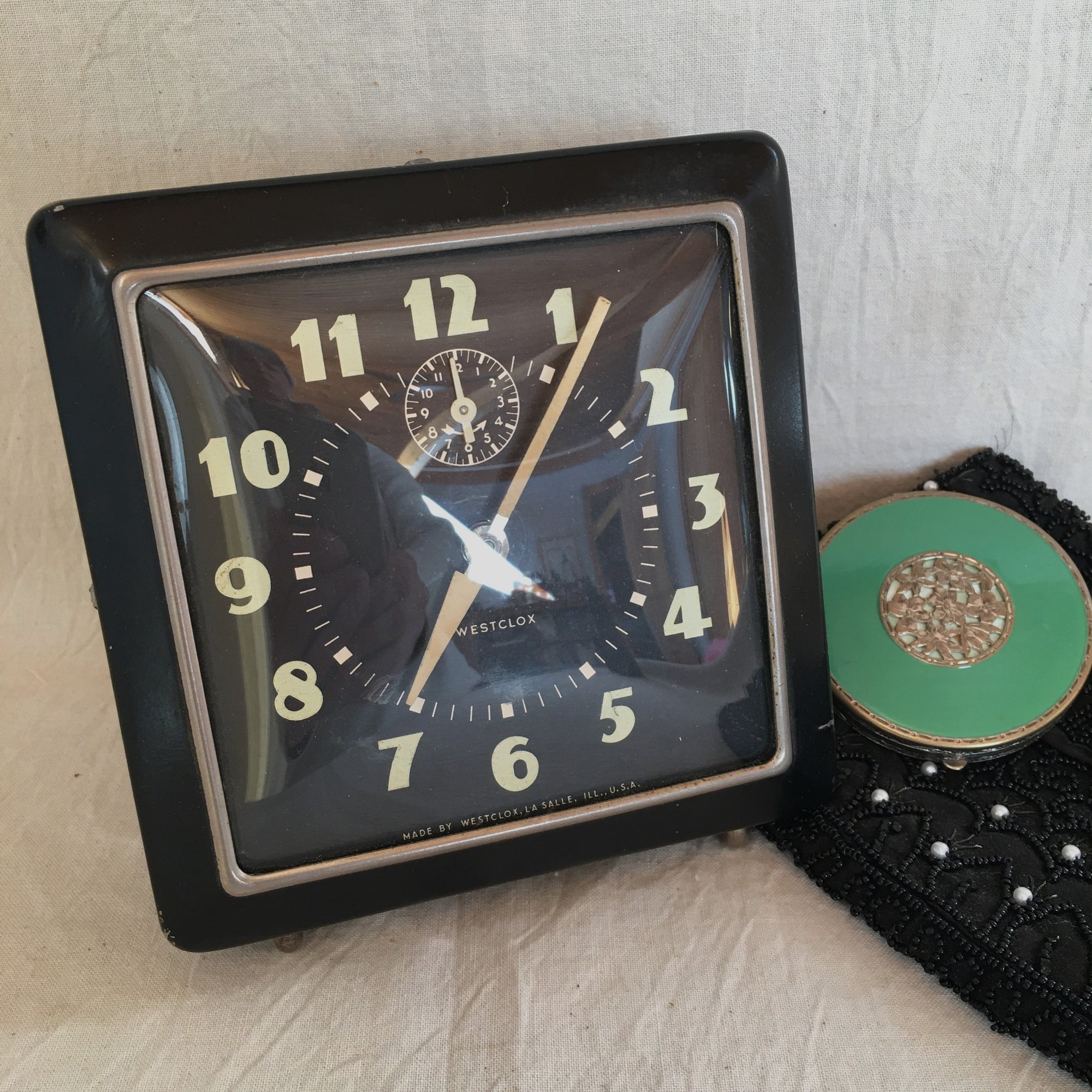 Mid-century Westclox Alarm Clock with Uranium Clock Face