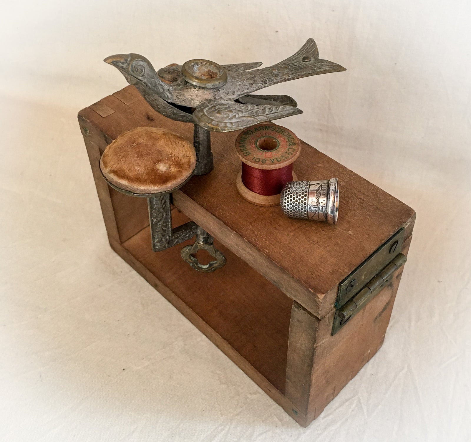 1800’s Sewing Bird with Original Pin Cushion, Pat. Feb 15,1853