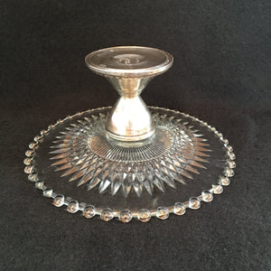 Early 1900s Cake/Cookie Stand, Cut Glass with Sterling Silver Weighted Base Marked “Dughin Creation”