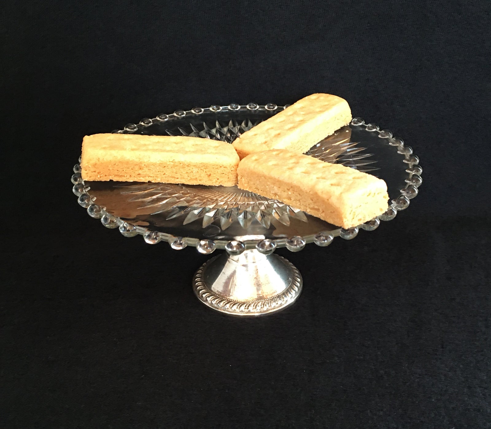 Early 1900s Cake/Cookie Stand, Cut Glass with Sterling Silver Weighted Base Marked “Dughin Creation”