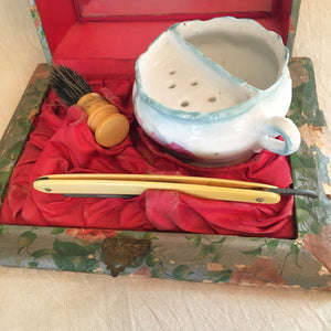 Late 1800's Shaving Kit, Complete Kit, Wood and Celluloid Box with Mirror