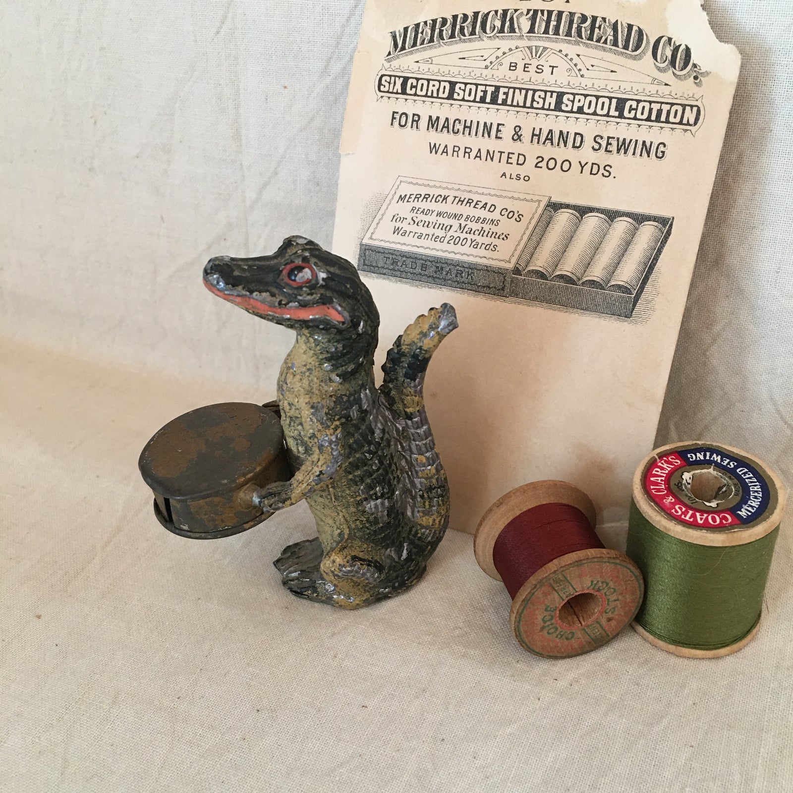 Early 1900s Painted Metal Alligator Tape Measure, Marked Germany