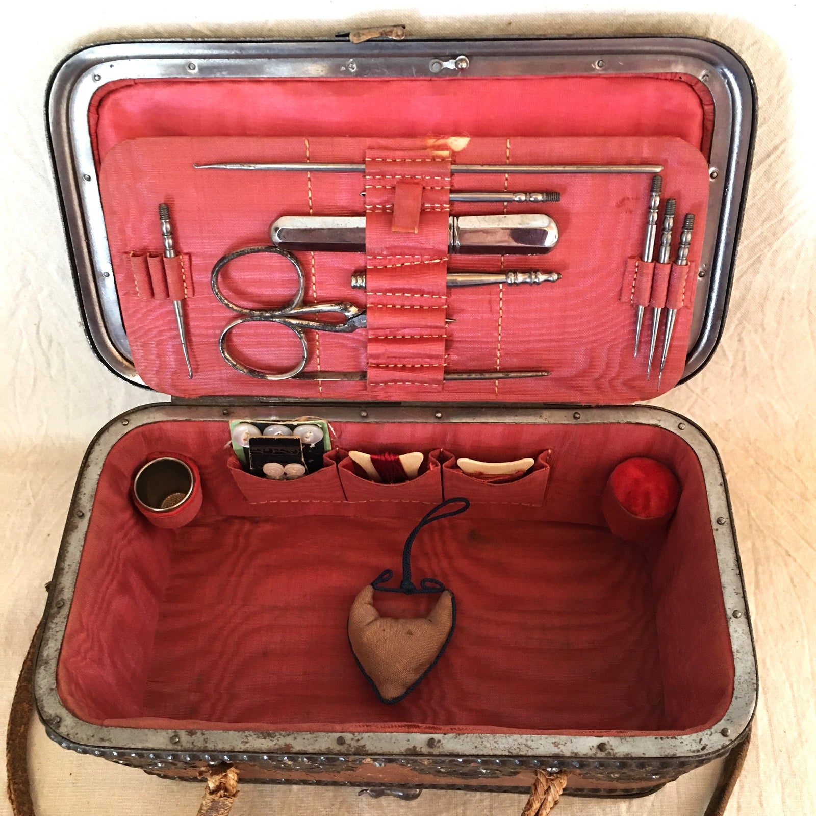 Early 1900s Tooled Leather “Brevette” Sewing Kit for Travel