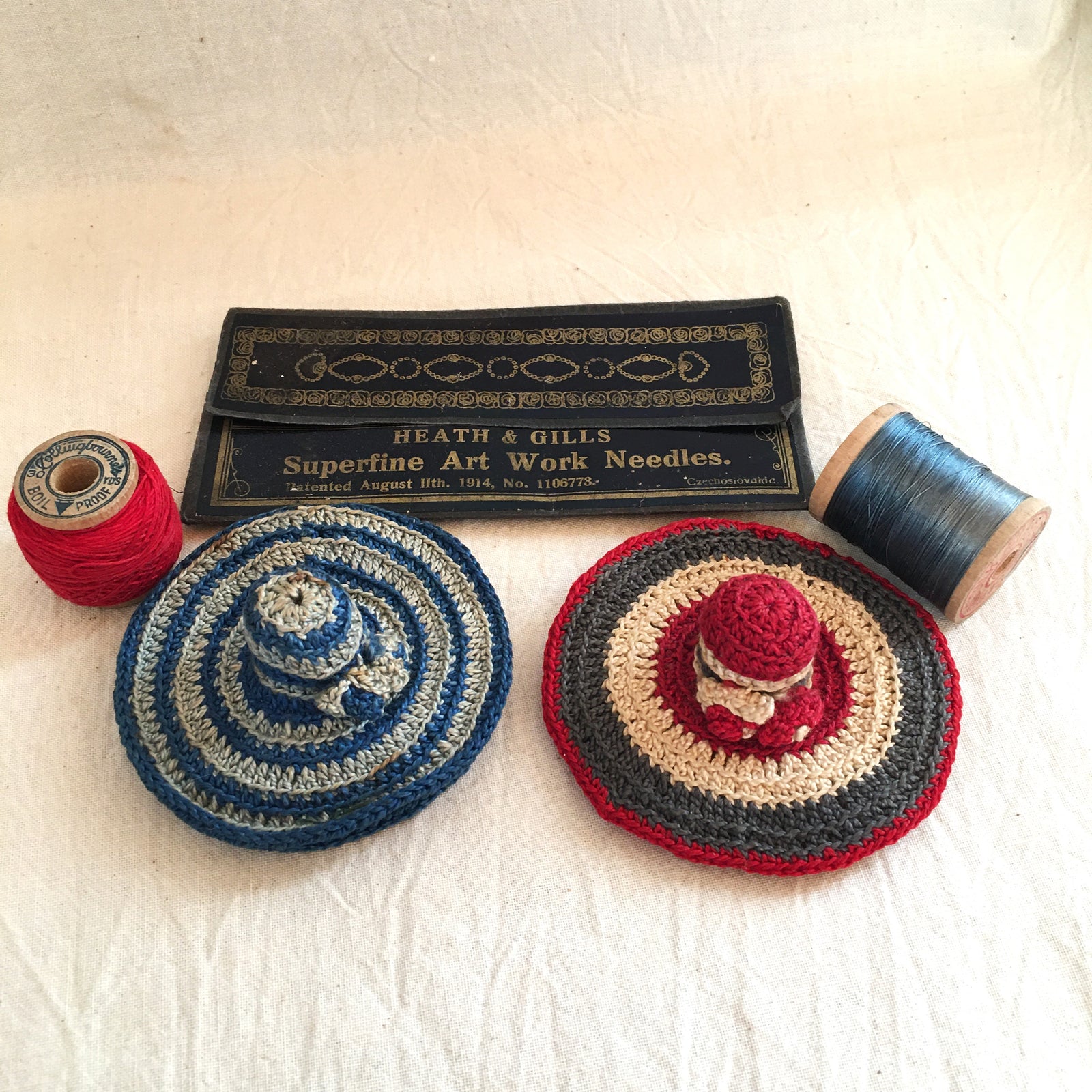 Set of Two Vintage Pin Keeps with Thimbles
