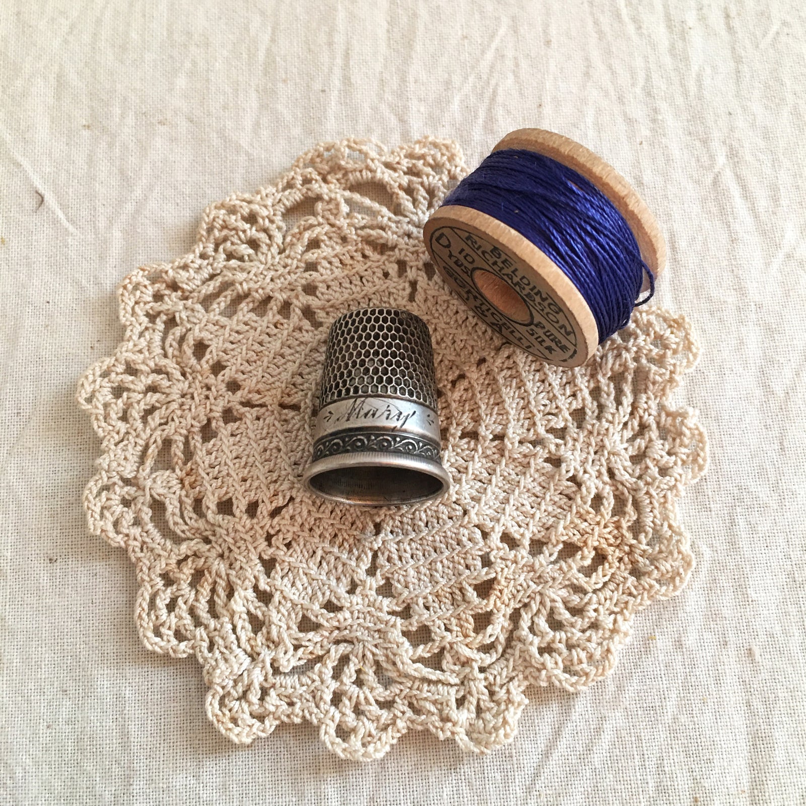 Sterling Silver Thimble Size 9, Simon's Bros, Engraved “Mary”