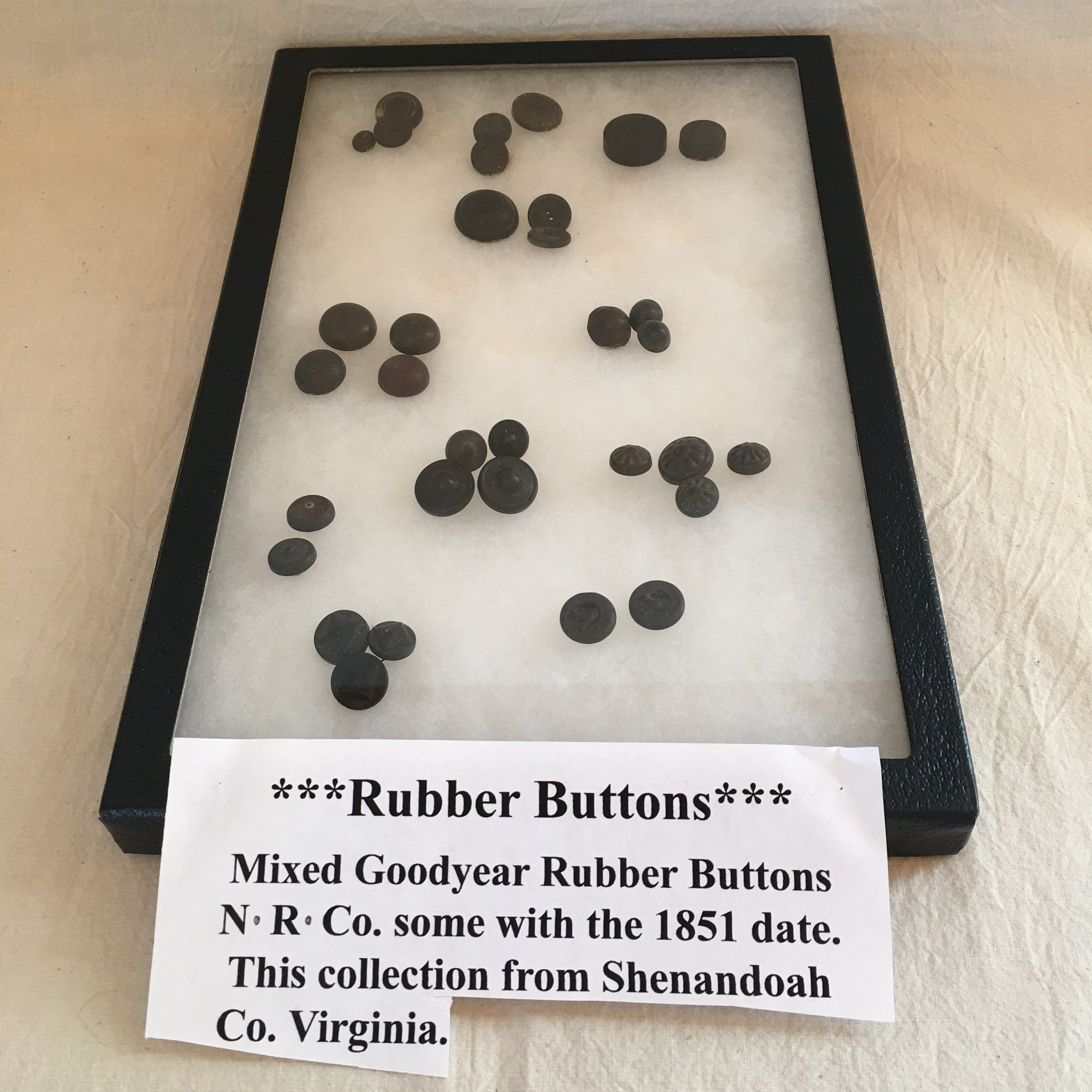 Collection of 33 Antique Rubber Buttons, Goodyear N.R. Co. Some Marked 1851