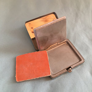 Vintage Powder Compact, Guilloche Enamel and Silvertone