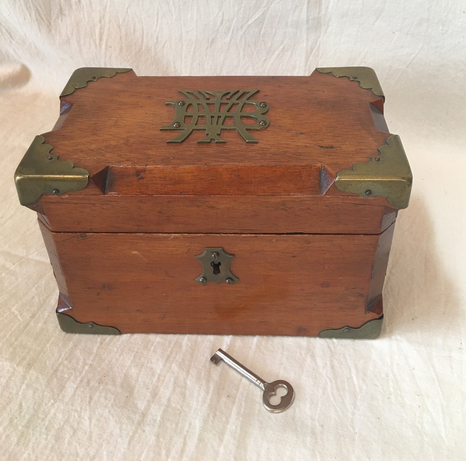1886 Velvet Lined Jewelry Box with Brass Accents, Key Works!