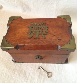 1886 Velvet Lined Jewelry Box with Brass Accents, Key Works!