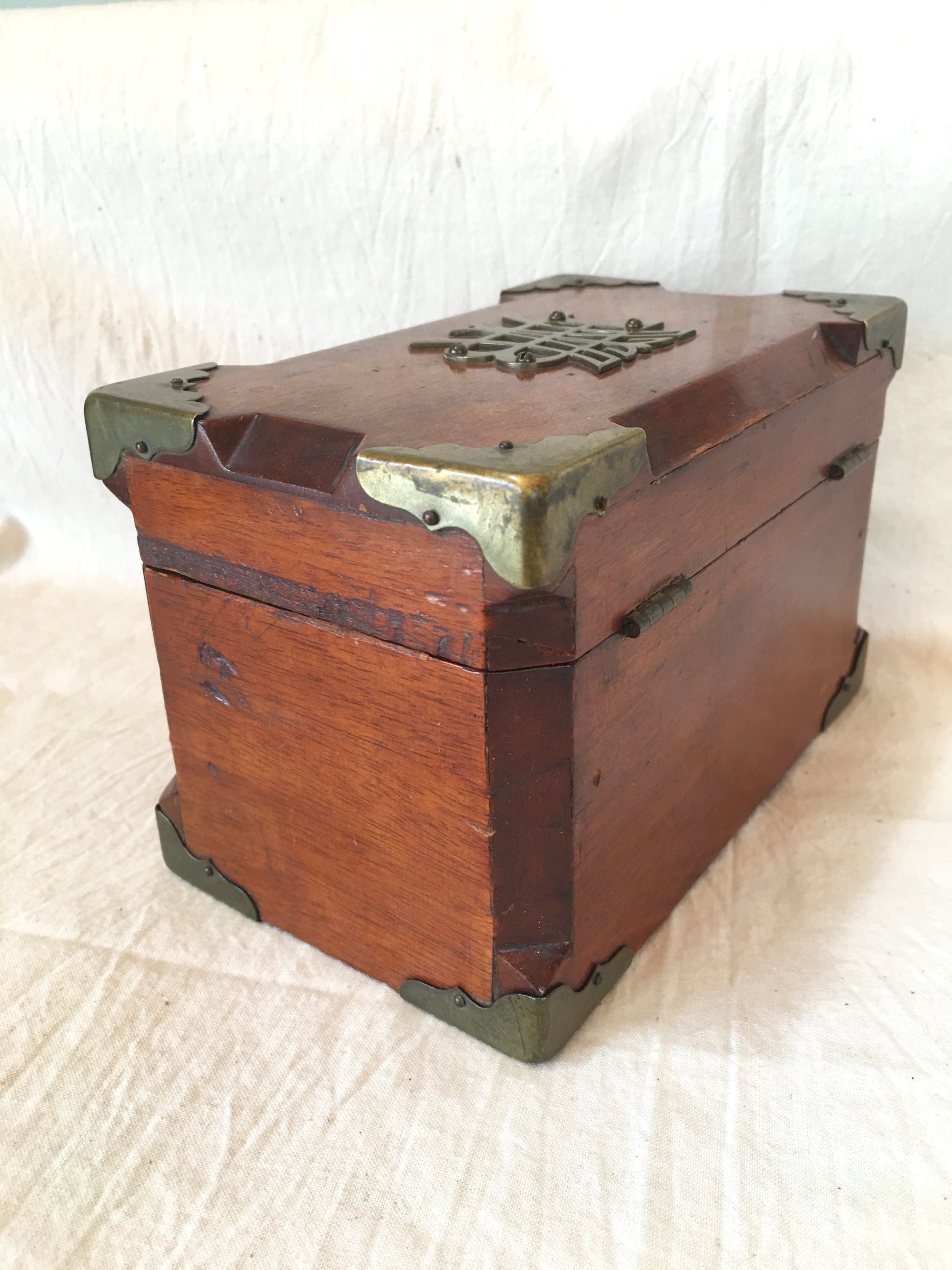 1886 Velvet Lined Jewelry Box with Brass Accents, Key Works!