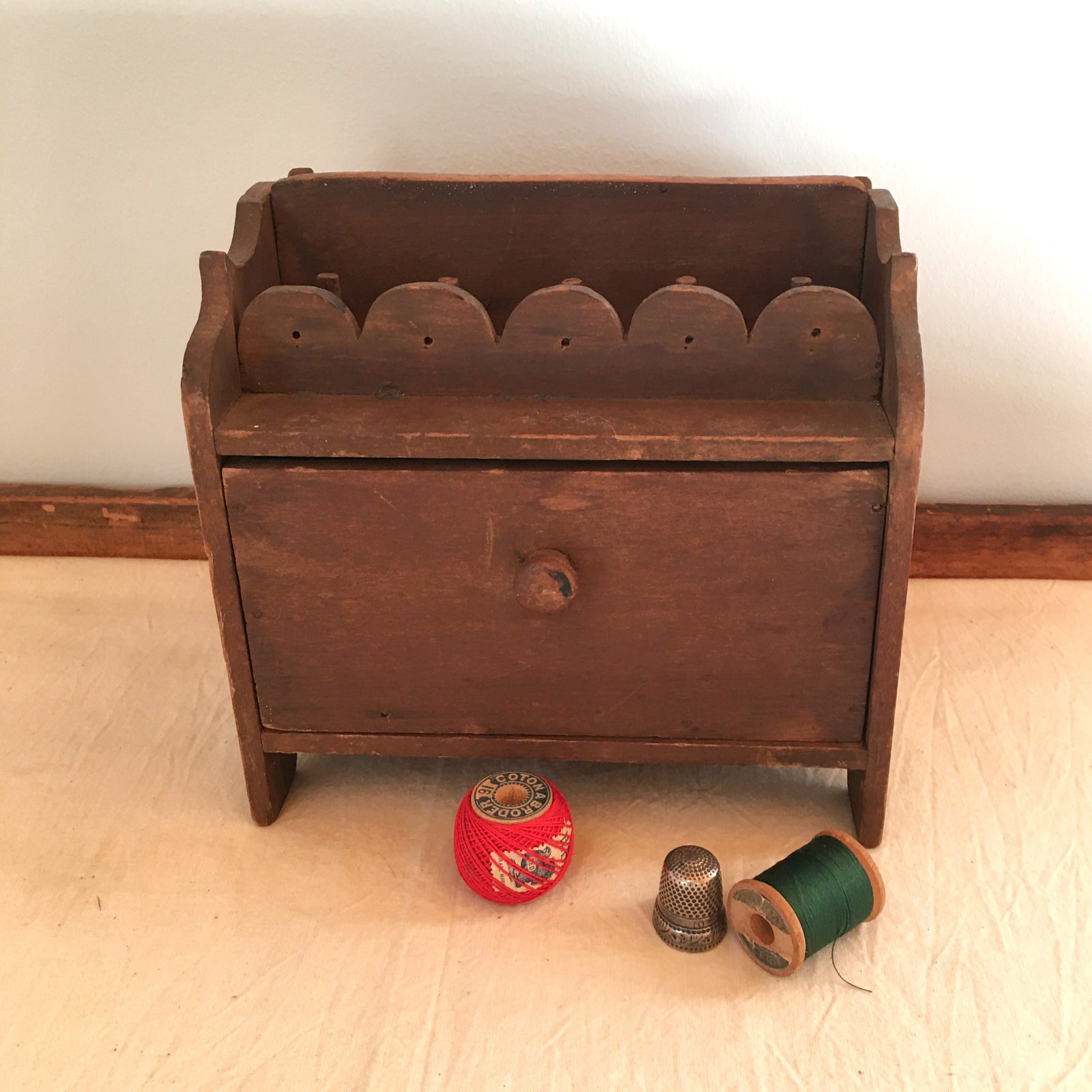 Vintage Sewing Box with Spools Holders
