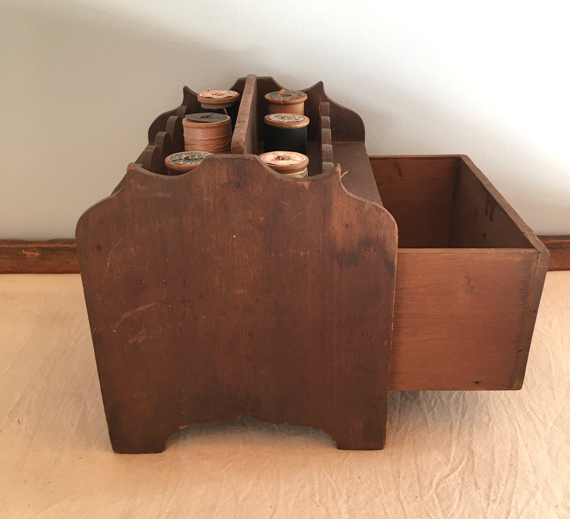 Vintage Sewing Box with Spools Holders