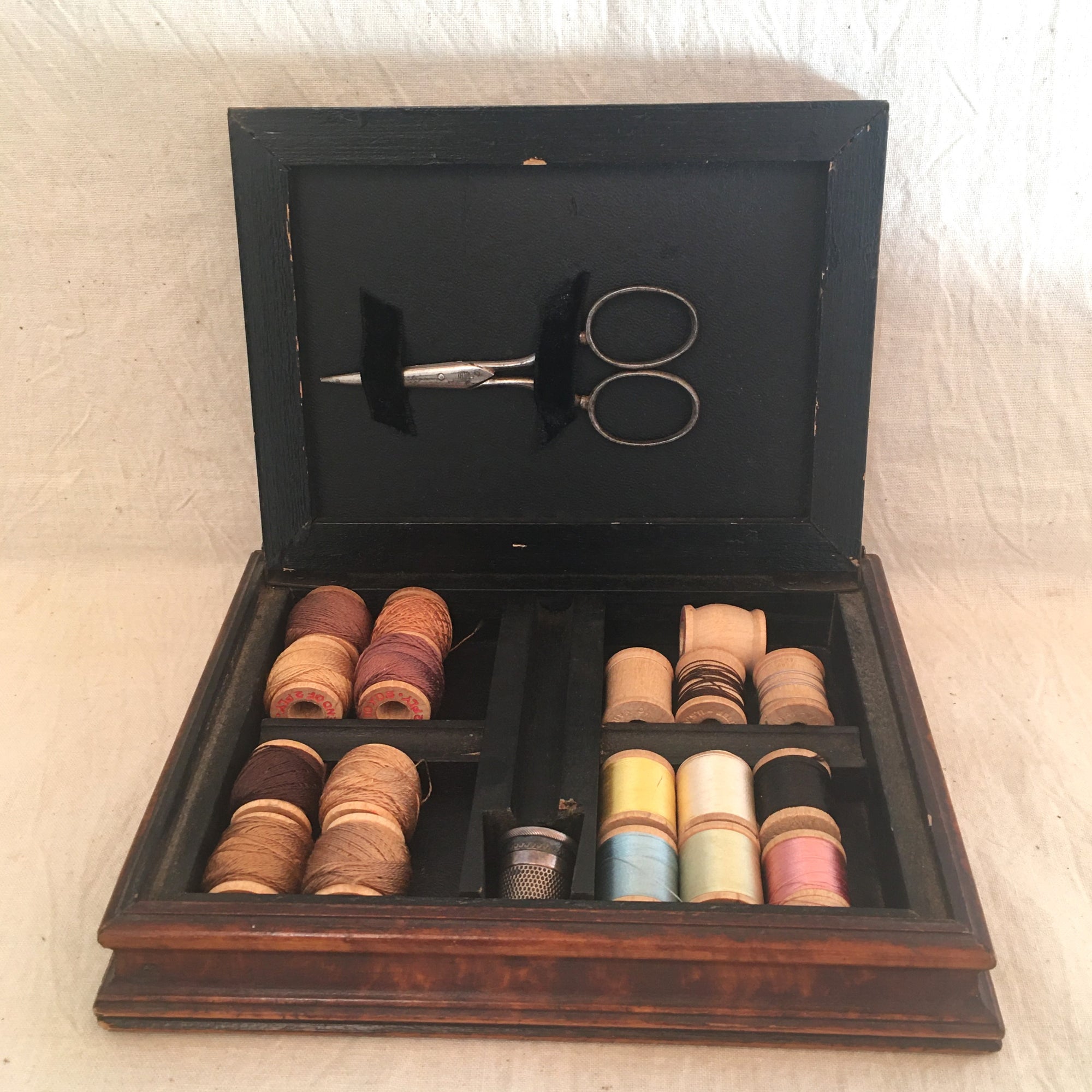 Antique Sewing Box with Contents