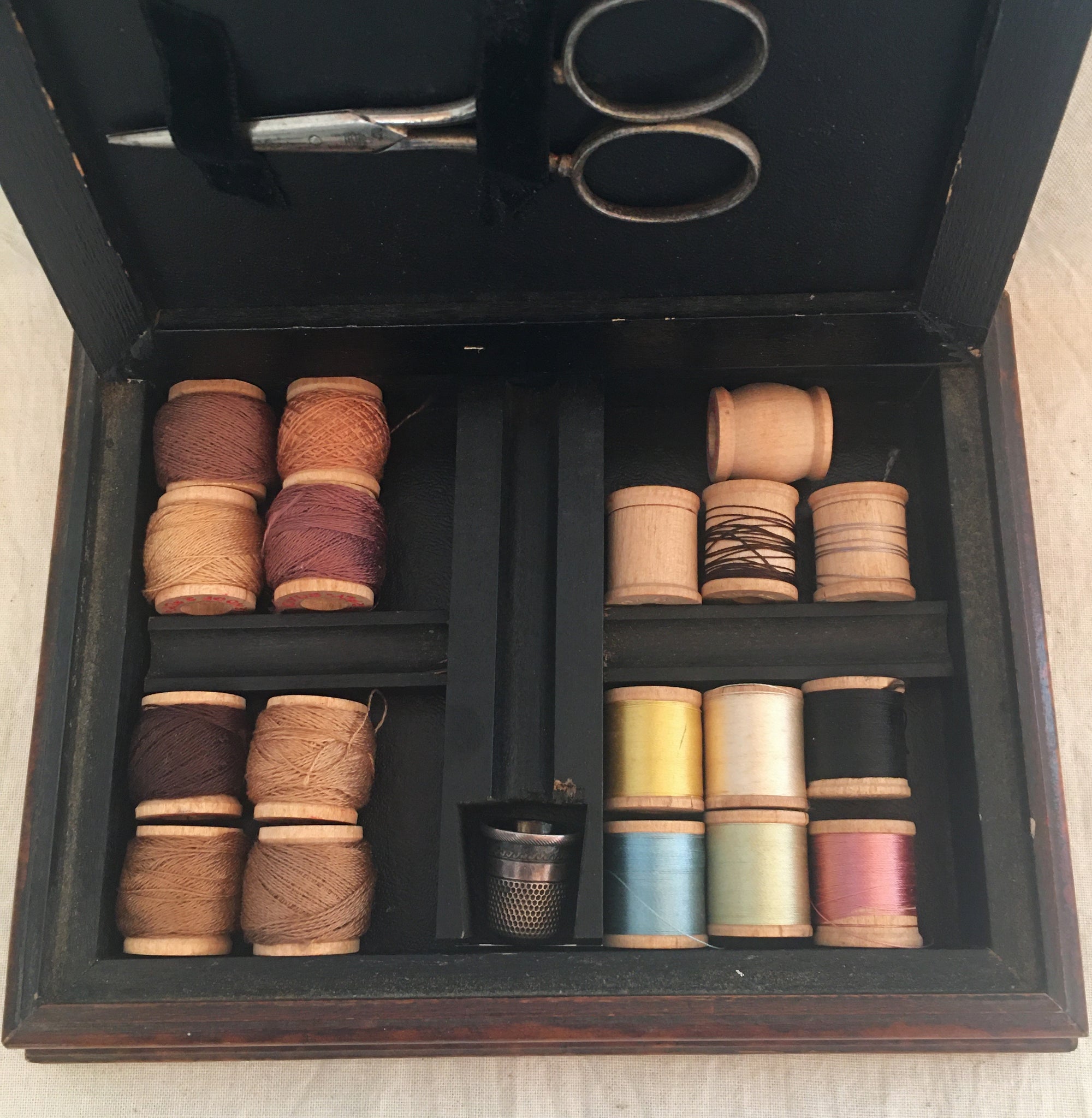 Antique Sewing Box with Contents