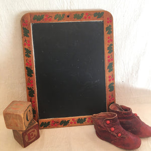 Antique Children’s School Slate, Double Sided with Holly Berry Decoration