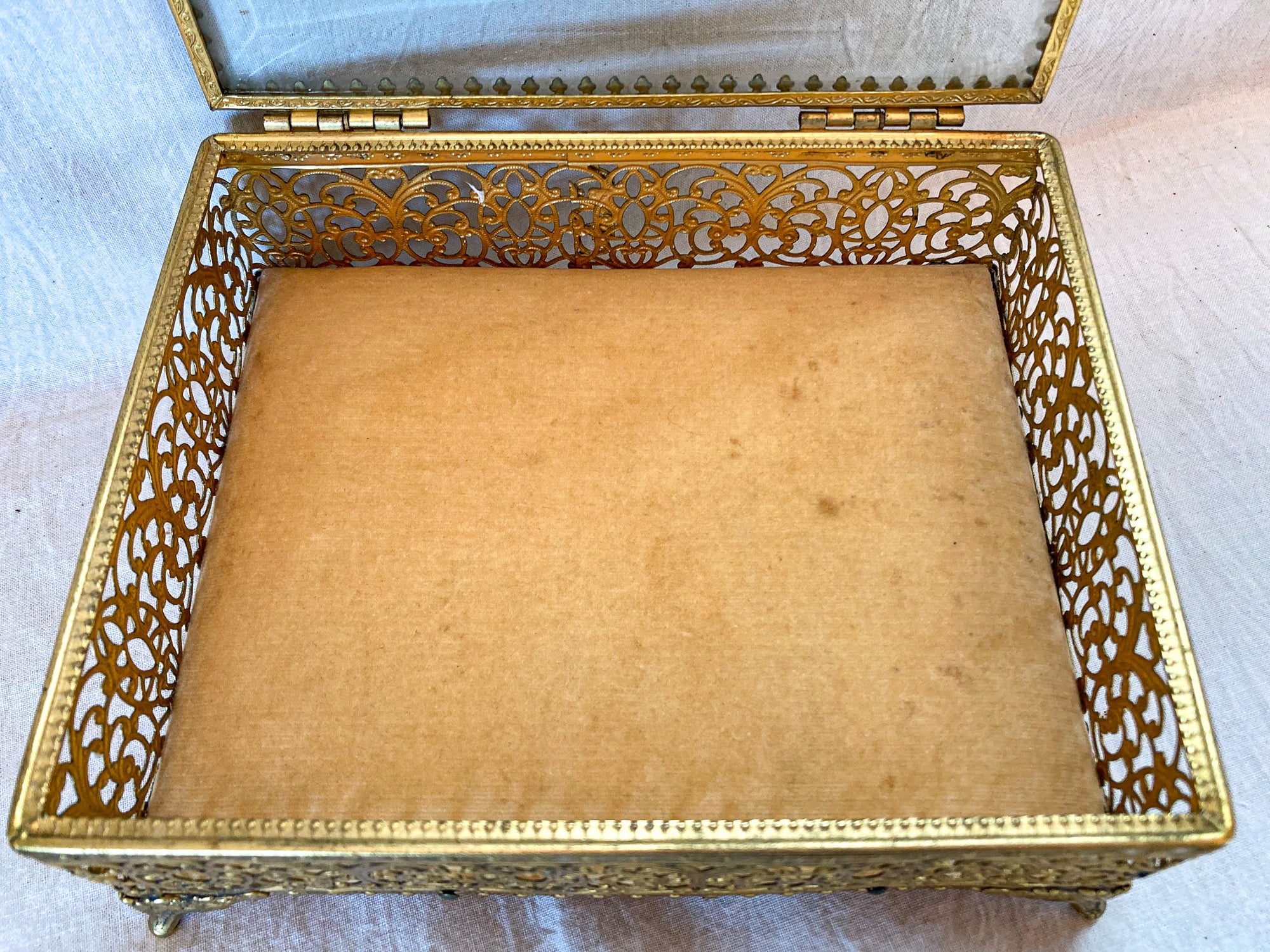 Vintage Vanity Set:  Victorian Celluloid and 22K Gold Hair Comb, Jewelry Casket, Whiting & Davis Purse, Stratton Compact