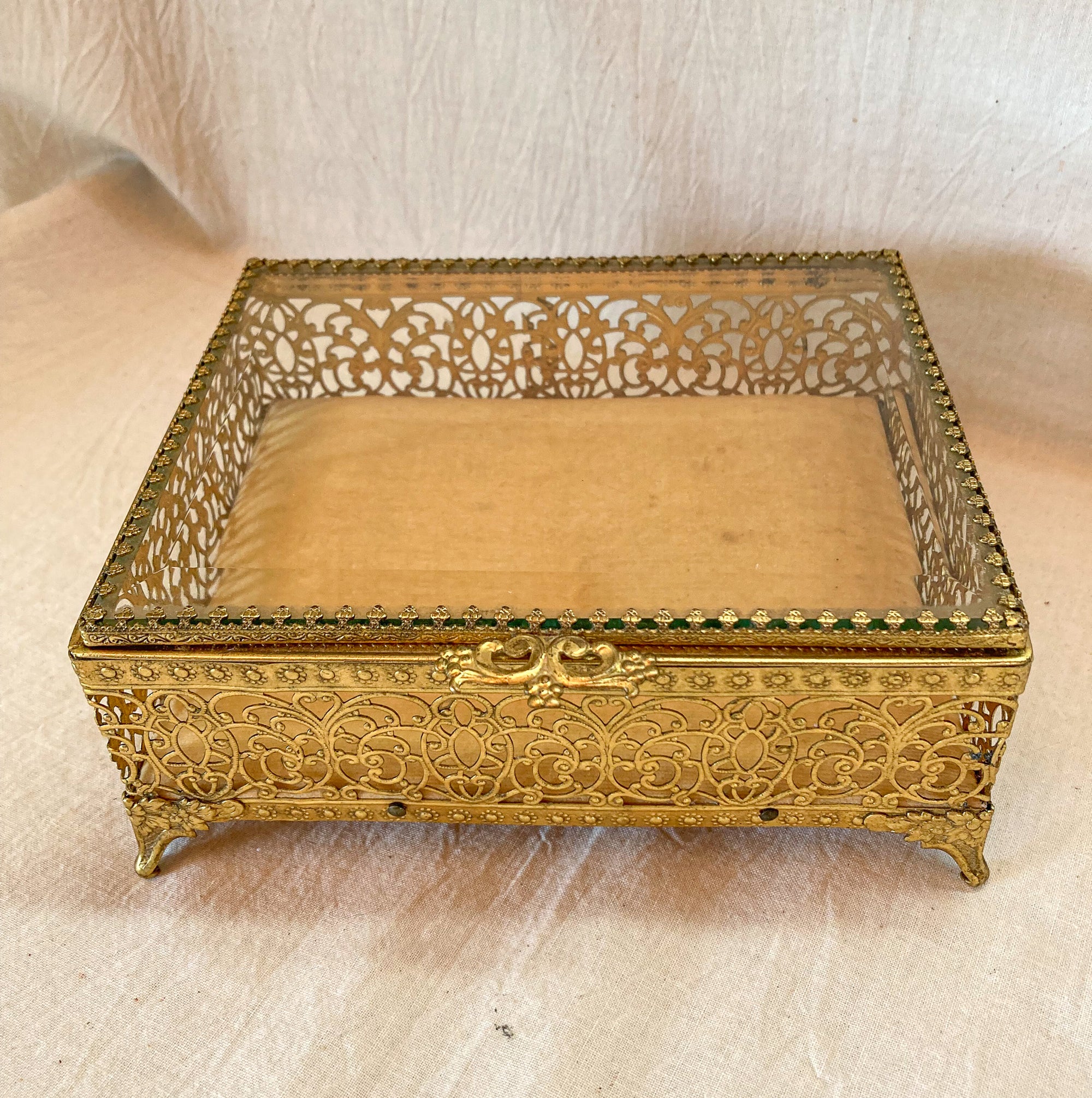 Vintage Vanity Set:  Victorian Celluloid and 22K Gold Hair Comb, Jewelry Casket, Whiting & Davis Purse, Stratton Compact