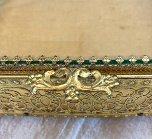 Vintage Vanity Set:  Victorian Celluloid and 22K Gold Hair Comb, Jewelry Casket, Whiting & Davis Purse, Stratton Compact