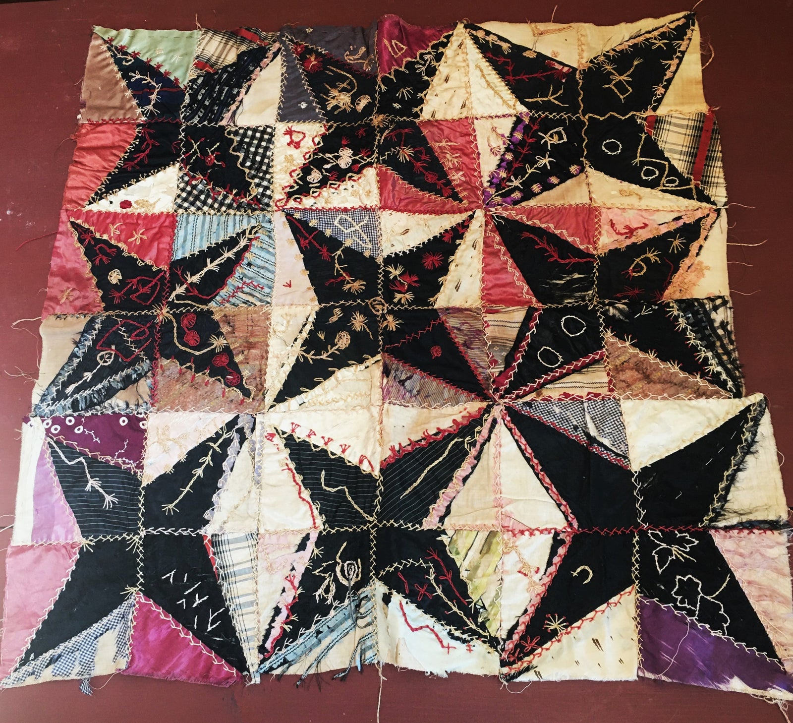 1800’s Embroidered Silk Quilt Square