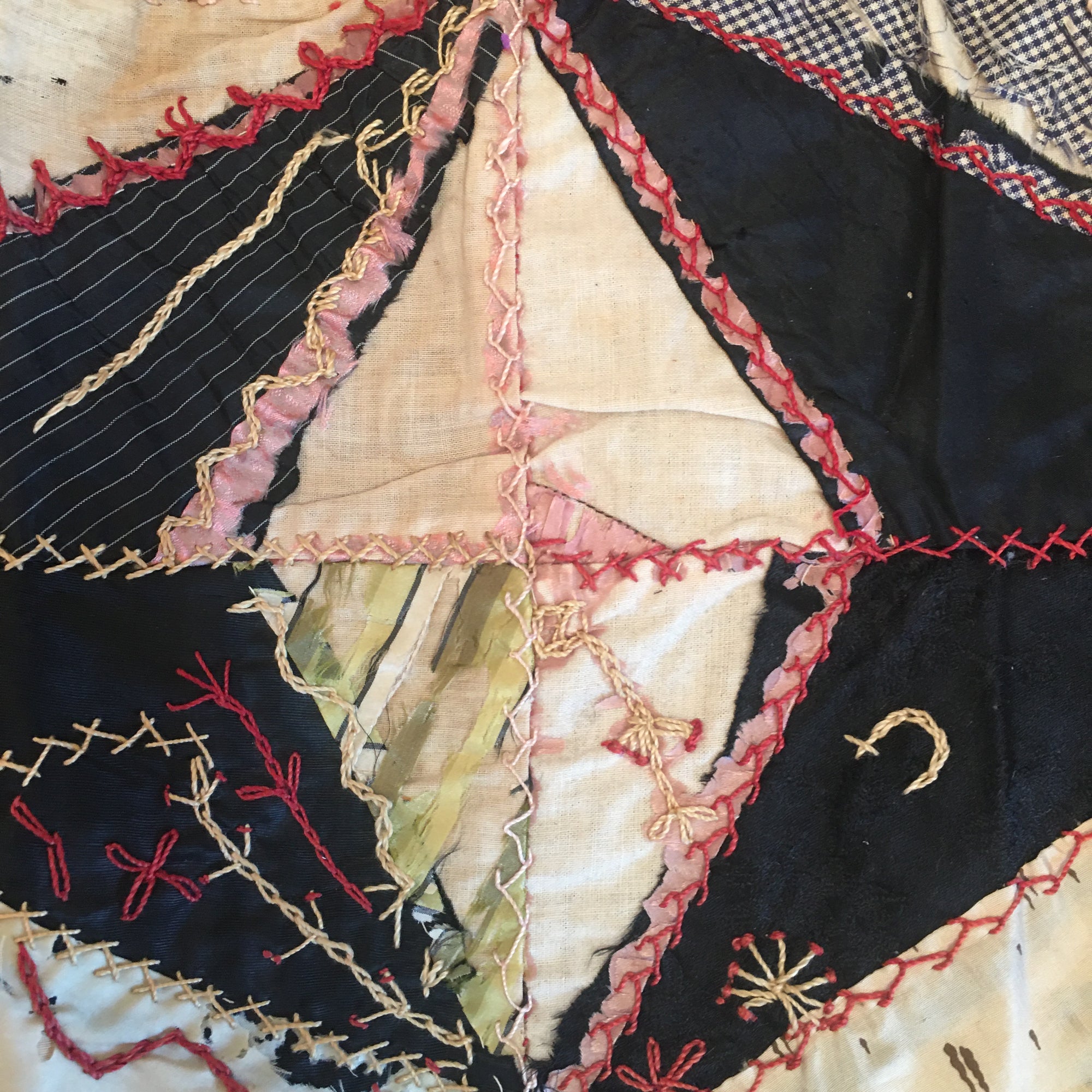 1800’s Embroidered Silk Quilt Square