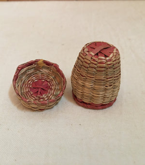 Early 1900’s Sweet Grass Thimble Basket with Sterling Silver Thimble "Ada '94"