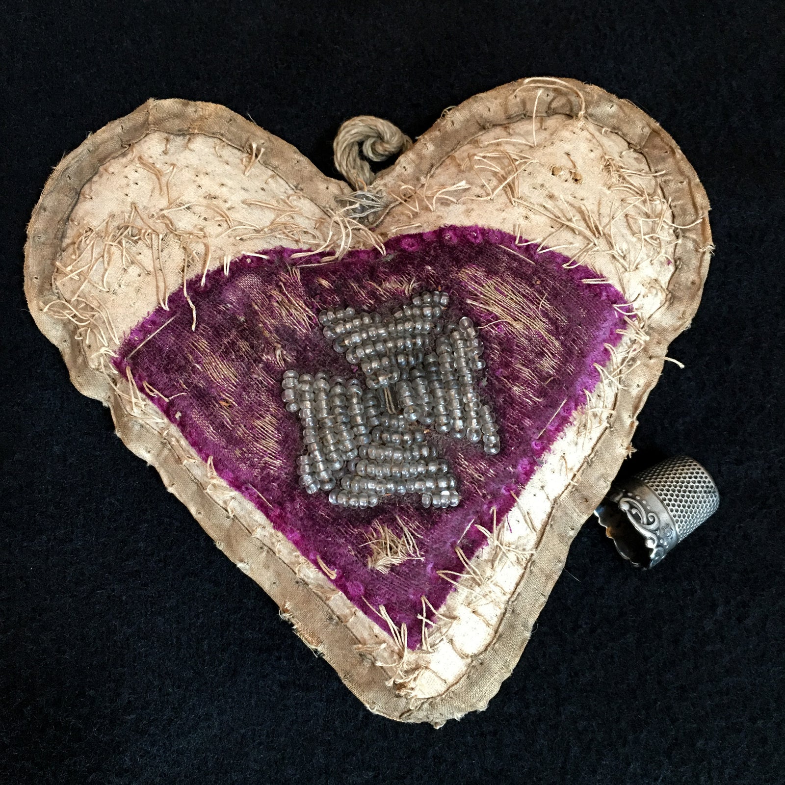 1874 Heart Pin Cushion and Sterling Silver Thimble Size 10