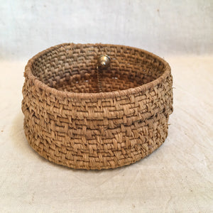 Antique Woven Sweetgrass Basket with Thimble Basket & Sterling Silver Thimble – Tiny Mouse Tie Tack Included!