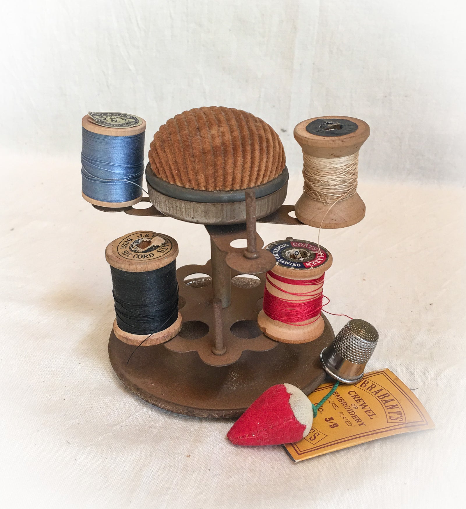 1920’s – 1940’s Metal Spool Holder with Original Pin Cushion