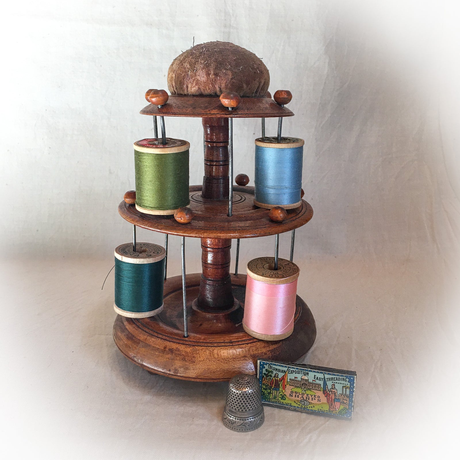 Victorian Era Spool Holder with Original Pin Cushion