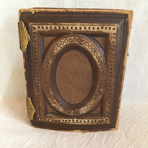 Civil War Era Photo Album, with Photos and Tintypes, Leather with Brass Clasps, Including Wedding Photo of Tom Thumb