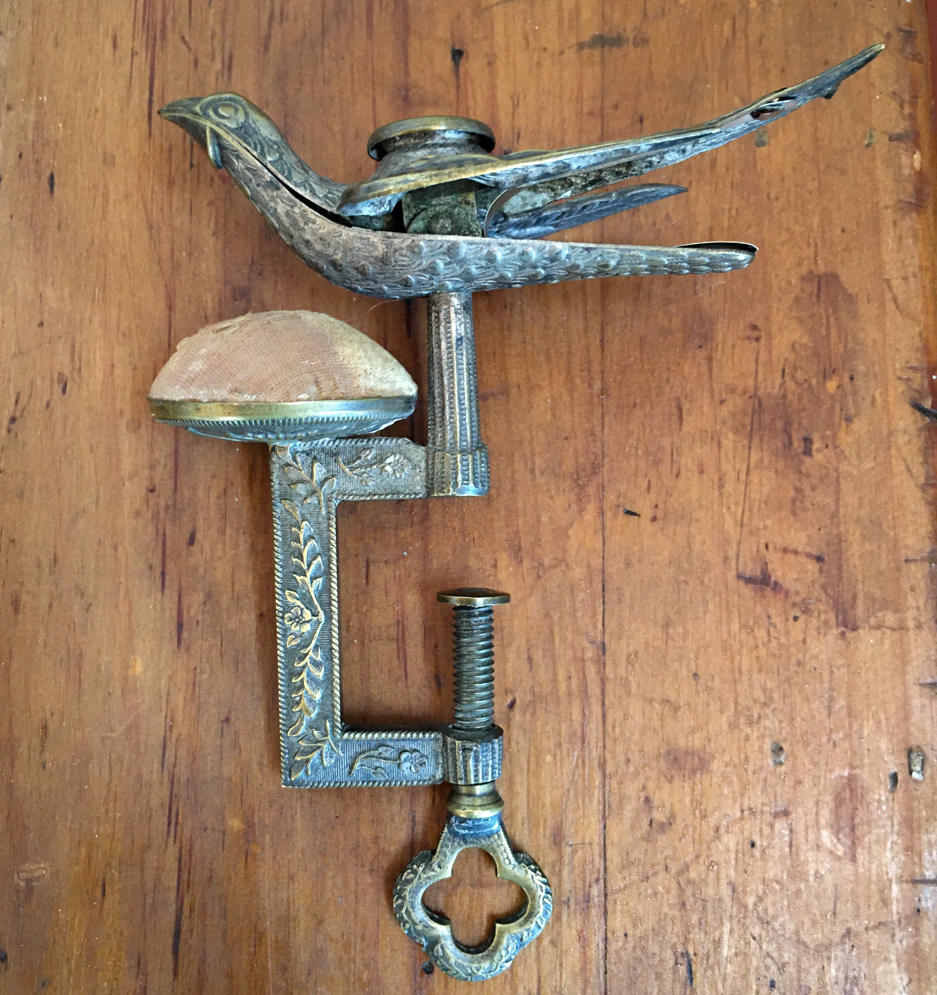 Victorian Sewing Bird, Patented Feb 15, 1853 With Original Pin Cushion
