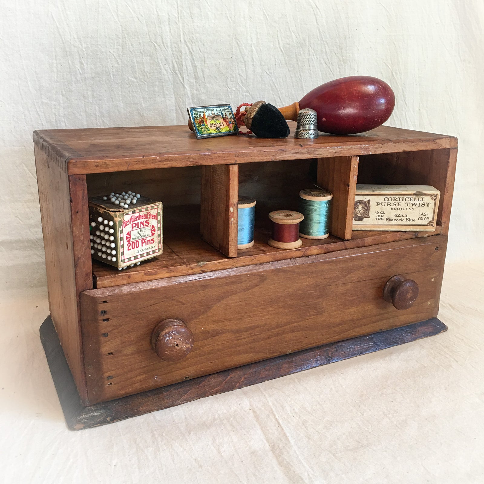 Late 1800’s – Early 1900’s Hand Made Wooden Box with Drawer and Cubbies