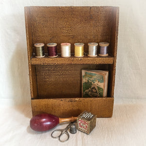 Antique Wall Shelf, Spool Holder with 6 Spools of Silk Thread