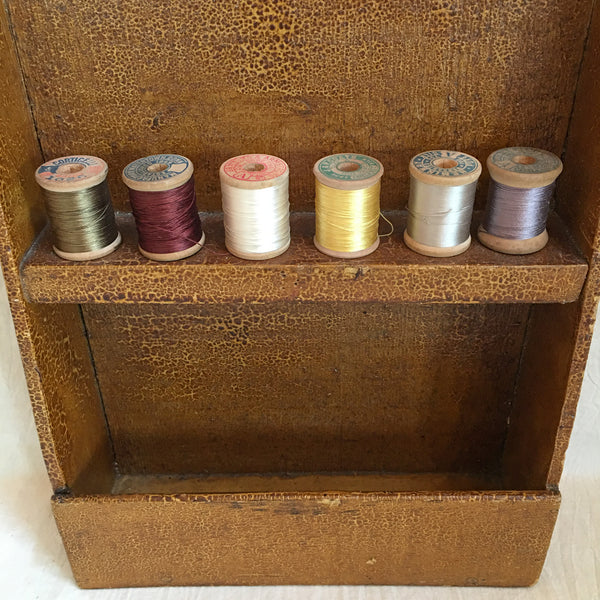 Antique Wall Shelf, Spool Holder with 6 Spools of Silk Thread - Day ...