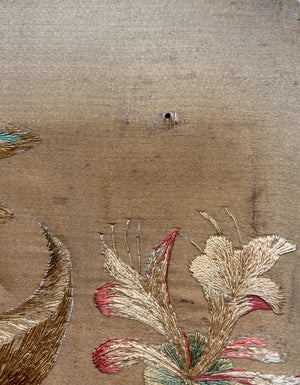 Very Early Embroidery on Silk with Wood Frame