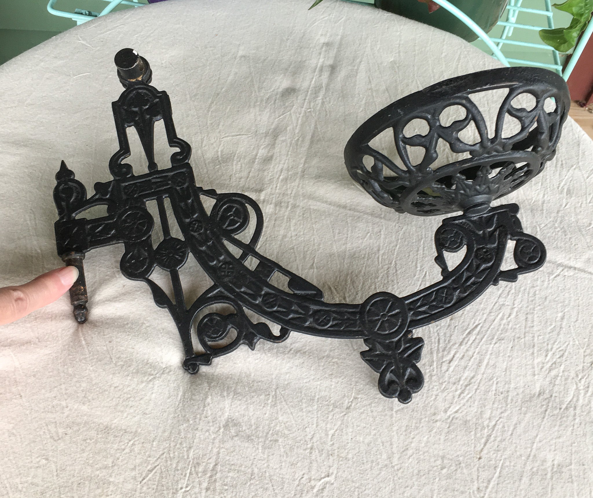cast iron swing-arm plant hanger Antique Cast Iron Swing Arm Wall Mount Bracket