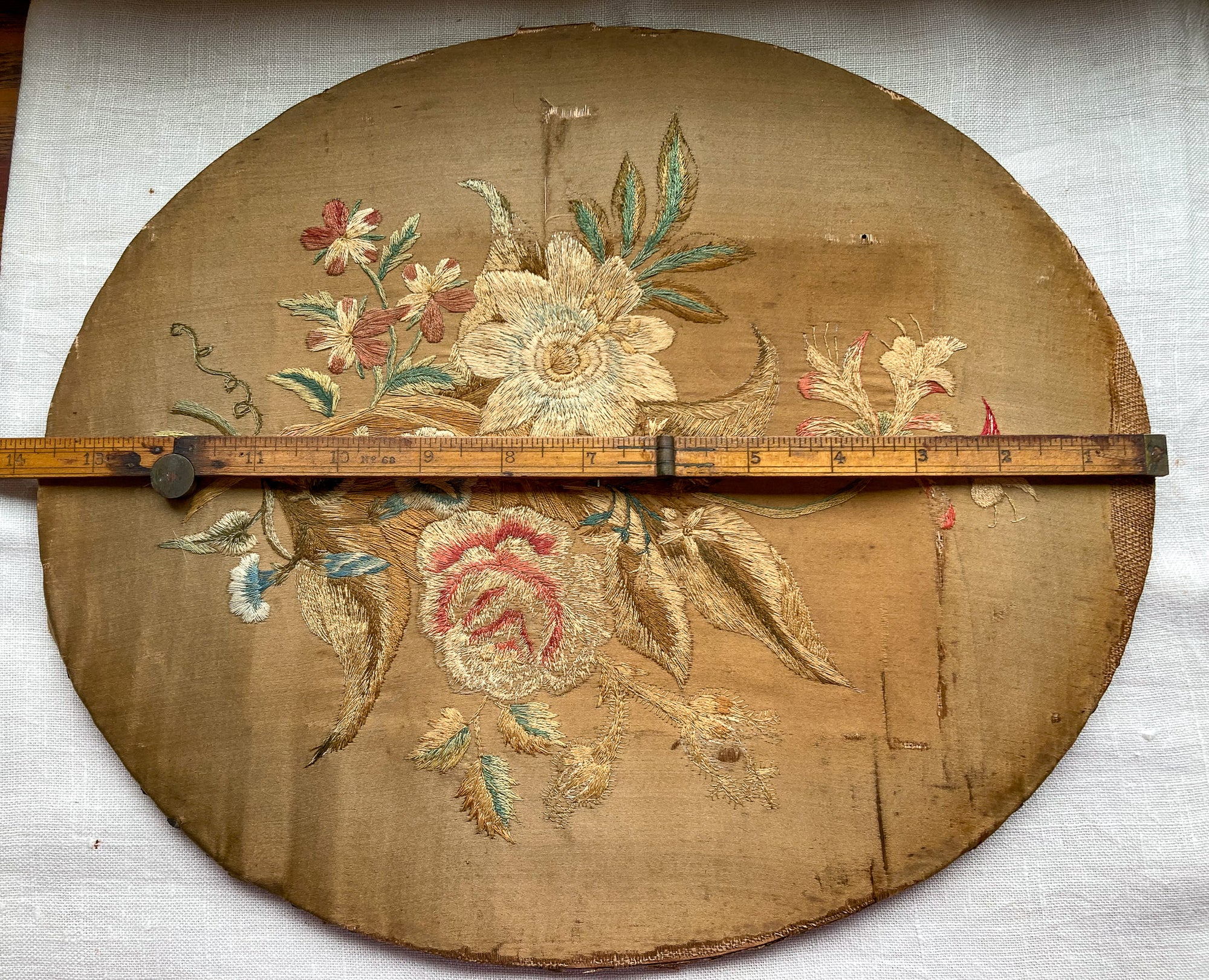 Very Early Embroidery on Silk with Wood Frame