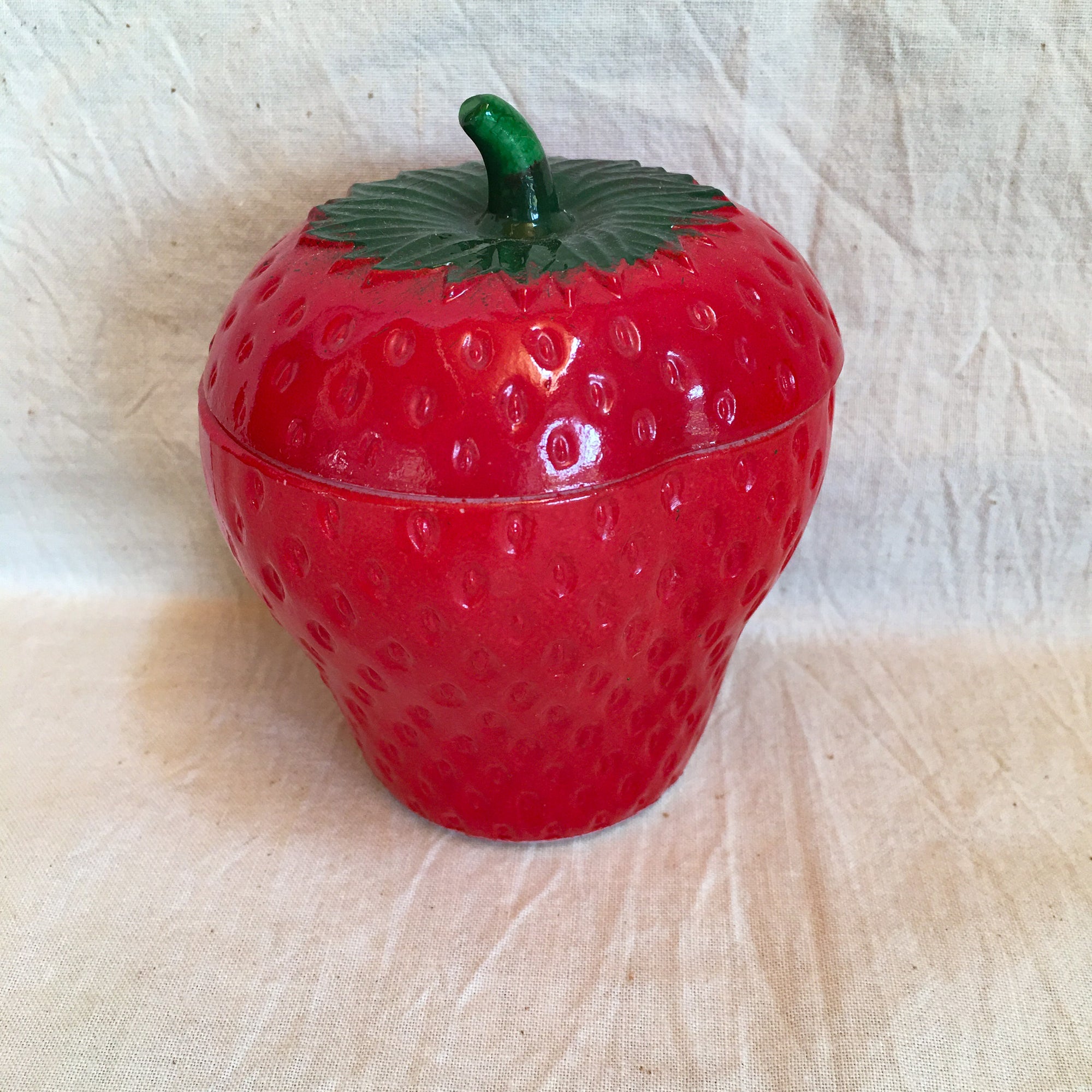 Mid Century Hazel Atlas Milk Glass Strawberry Jam Jar and 1880’s Litho Ad for Canned Strawberries