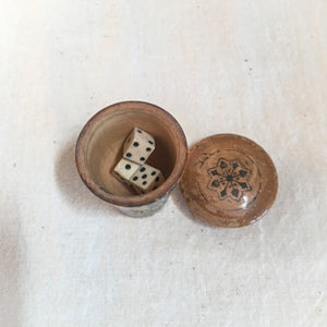 1880’s to 1910’s Mauchline Ware Dice Shaker with Bone Dice