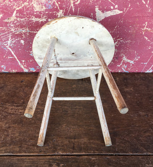 Antique Child Size Wood Stool in White Paint