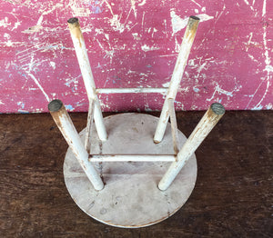 Antique Child Size Wood Stool in White Paint