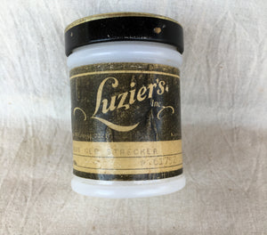 1920’s Luzier’s Skincare Cream Jar, Hazel Atlas Milk Glass Jar, Art Deco Design