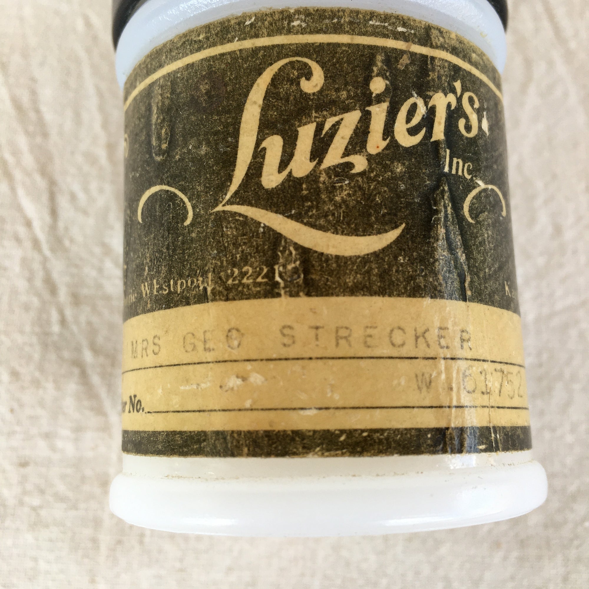 1920’s Luzier’s Skincare Cream Jar, Hazel Atlas Milk Glass Jar, Art Deco Design