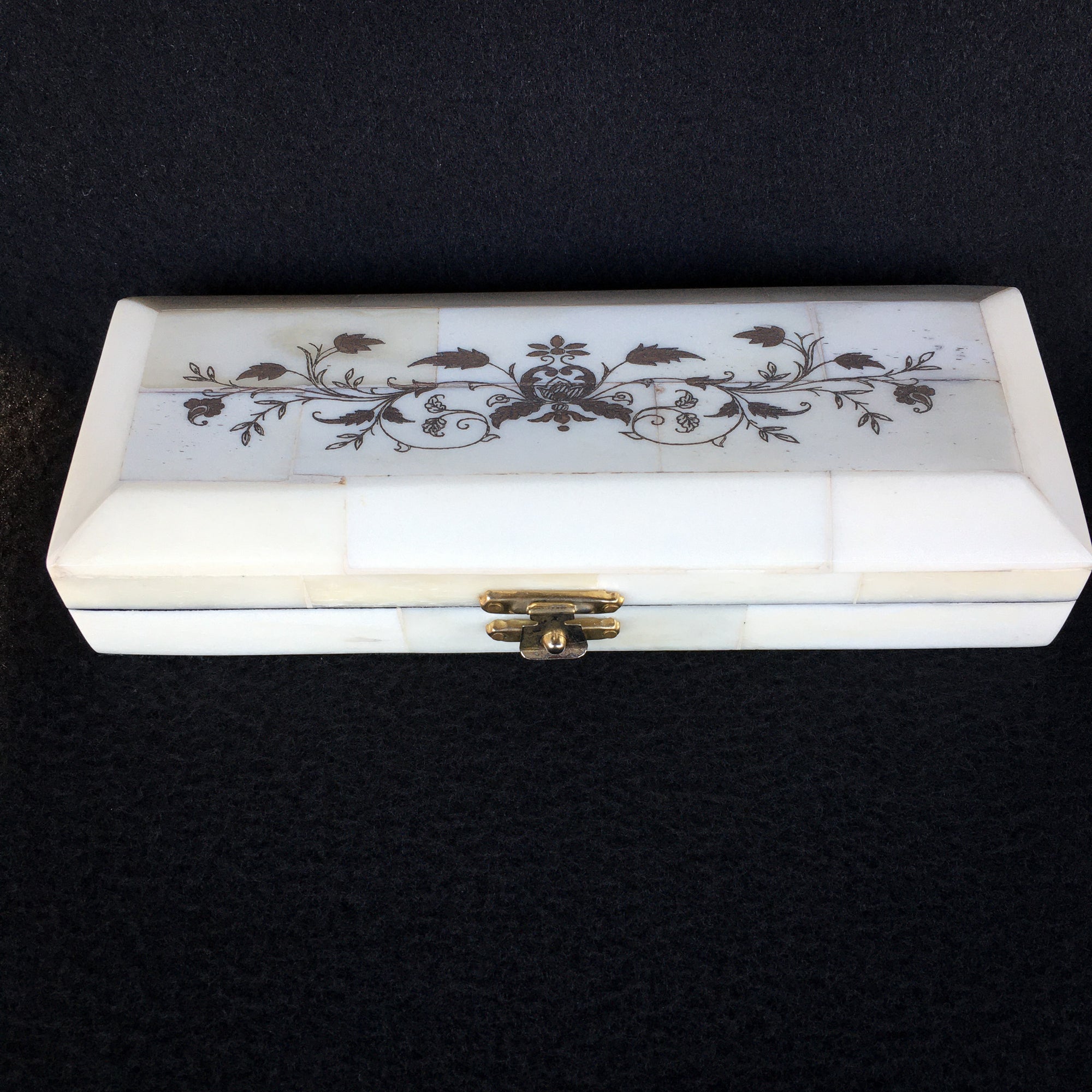 Vintage Ivory Colored Etched Presentation/Trinket Box