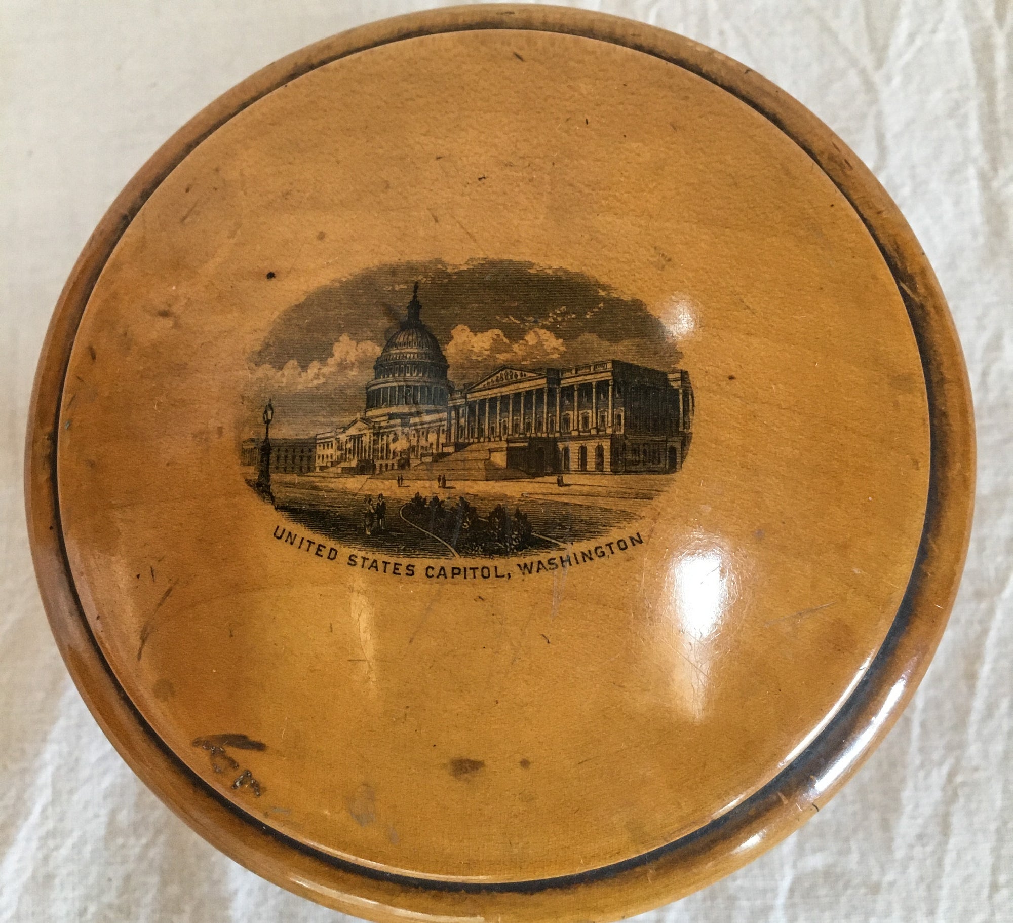 Civil War Era Mauchline Ware Spool Box with Handwritten Note (Father Dickerman)