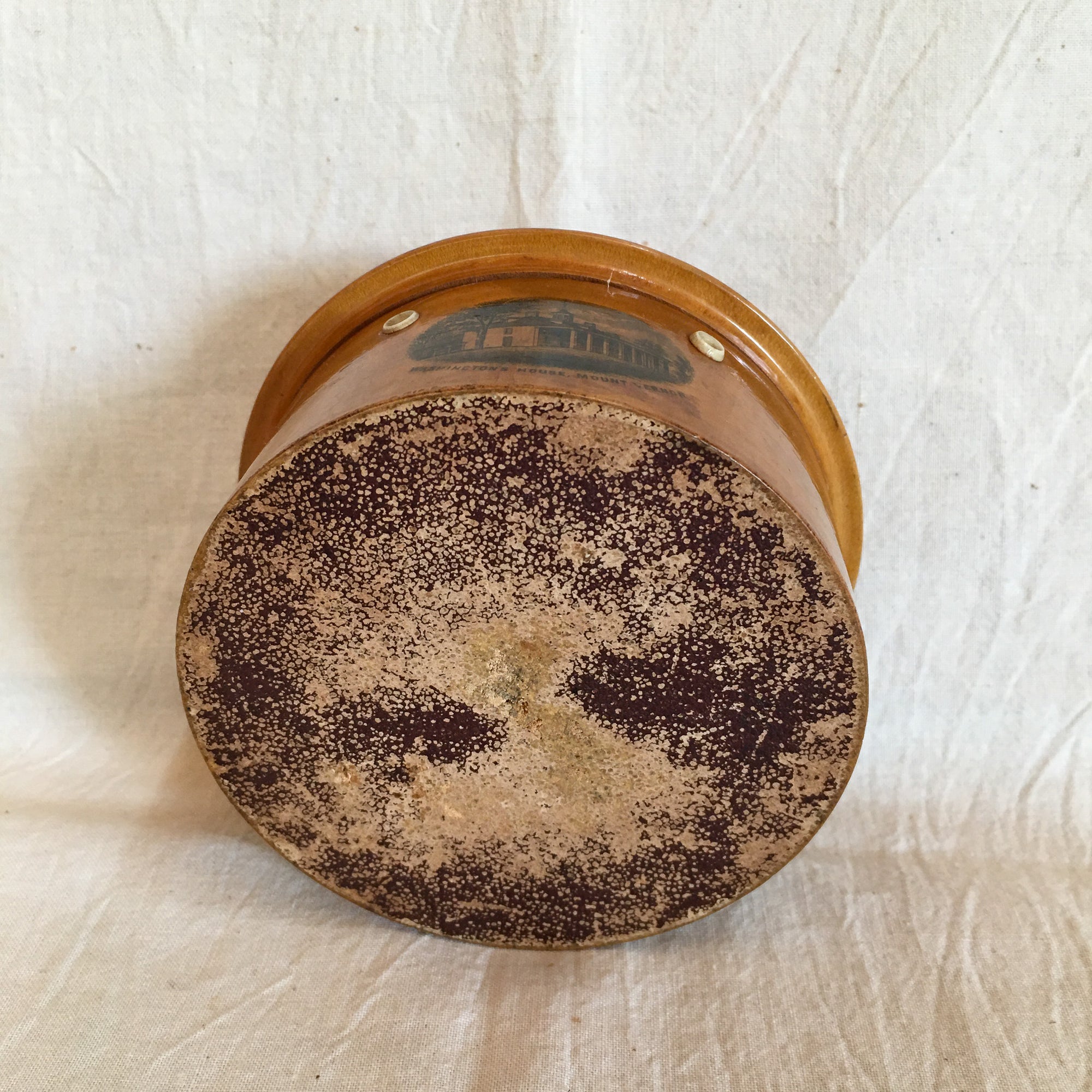 Civil War Era Mauchline Ware Spool Box with Handwritten Note (Father Dickerman)